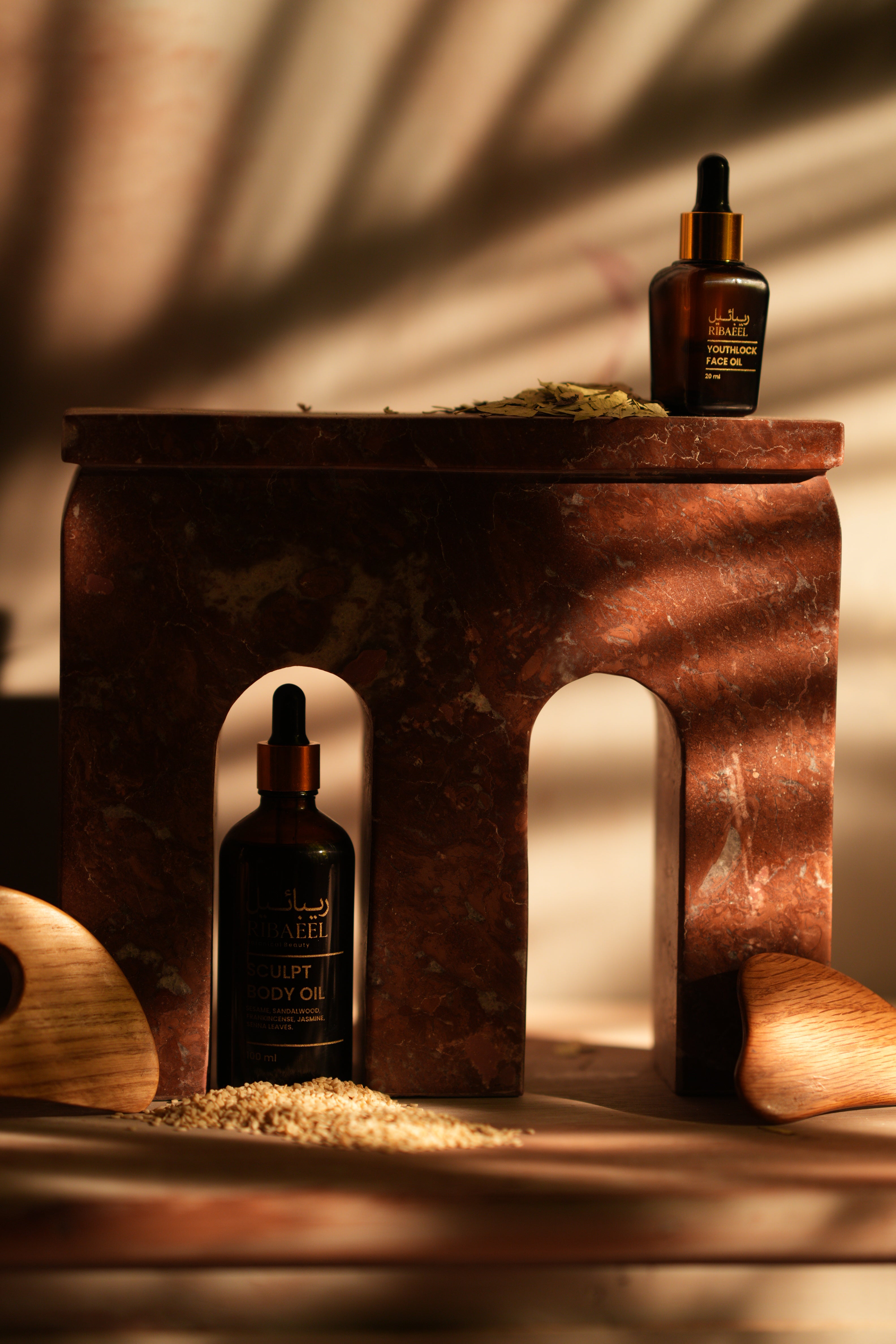Bottle of alcohol on a wooden shelf with a warm, shadowy background